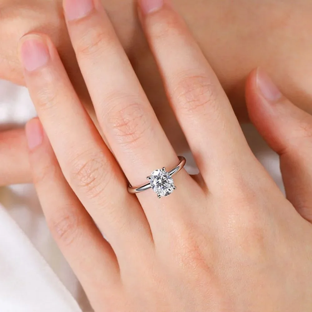 Certified 2ct. t.w. Moissanite Diamond Oval Hidden Halo Engagement Ring NEW